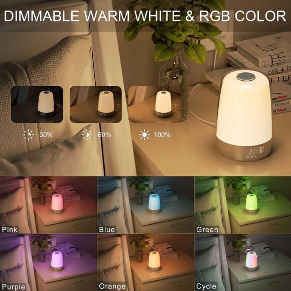 Sunrise Alarm Clock, Wake up Light Alarm Clock, 3 Ways Dimmable Modern Small Dig - Picture 2 of 12